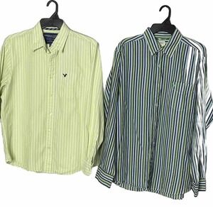 American Eagle Outfitters Mens Striped Button Down Shirt‎ L/G Green Blue White